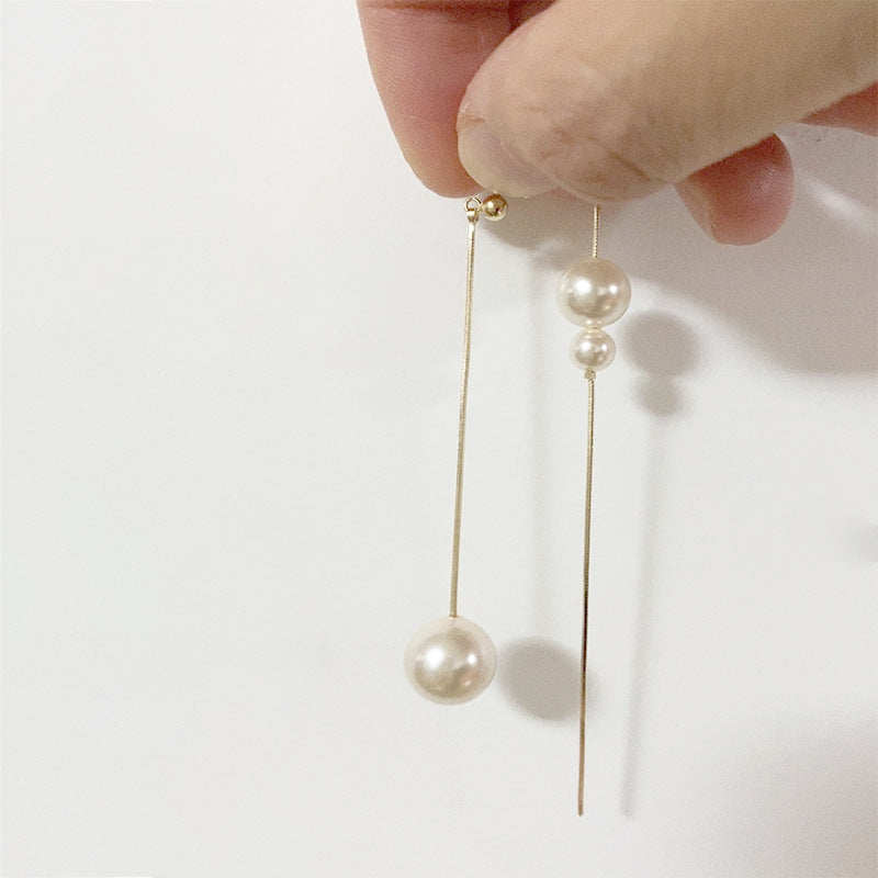 Sier Octagonal Snake Shell Pearl Tassel Fashion Korean Stud Earrings