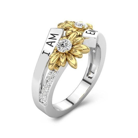 Women's Fashion Letters Two-color Diamond Little Daisy Rings