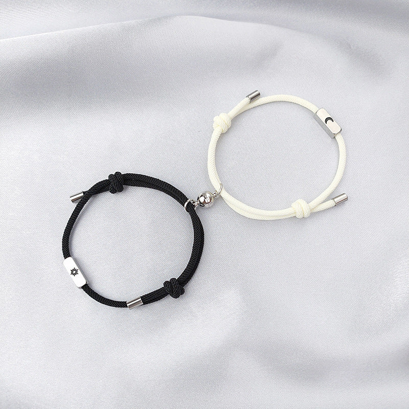 Bracelets de couple à succion magnétique soleil et lune en acier inoxydable pour femmes et hommes