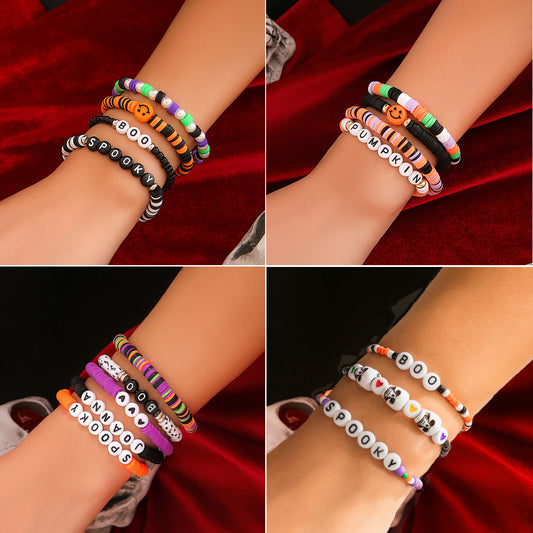 Gothic Style Letter Colorful Beaded Elastic Bracelets