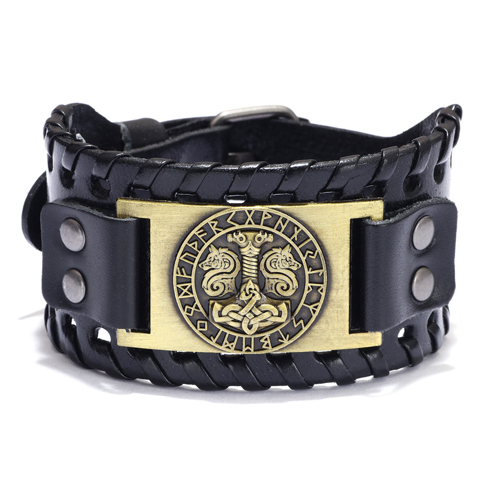 Herrenlegierungs-Wolfskopf-Accessoires, breite Lederarmbänder