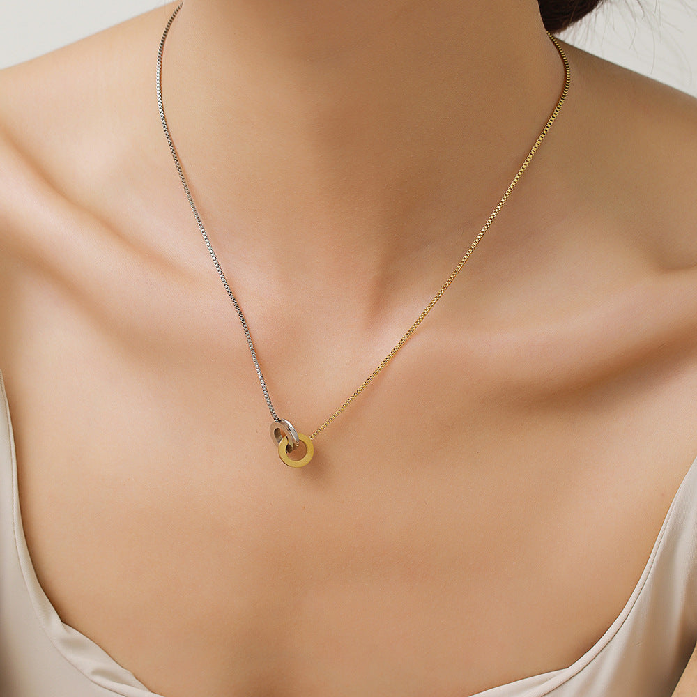 Women's Steel Design Contrast Color Double Pendant Clavicle Necklaces