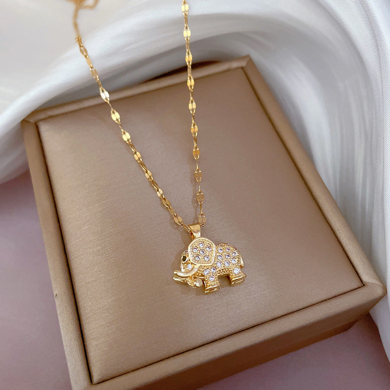 Light Luxury Real Gold Three-dimensional Elephant Necklaces