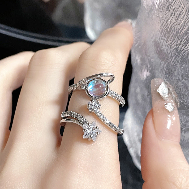 Women's Moonstone Fashion Personality Opening Index Finger Rings