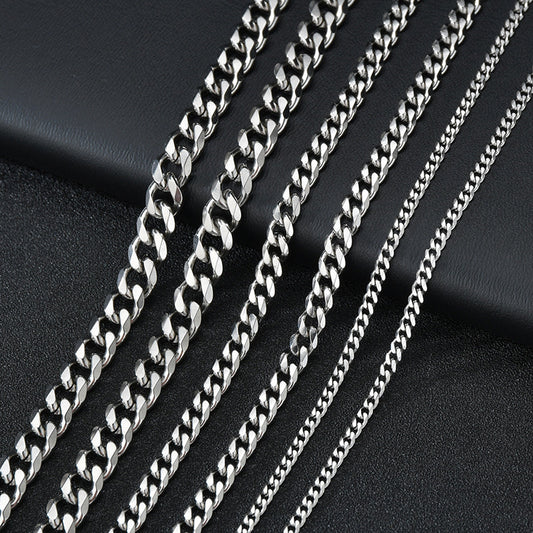 Stainless Steel Six-sided Grinding Cuban Link Chain Simple Necklaces