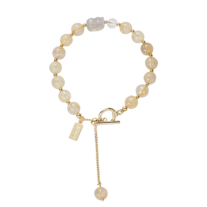 Women's Natural Crystal Korean Light Luxury Minority Gold Rutilated Gray Moonlight Bracelet