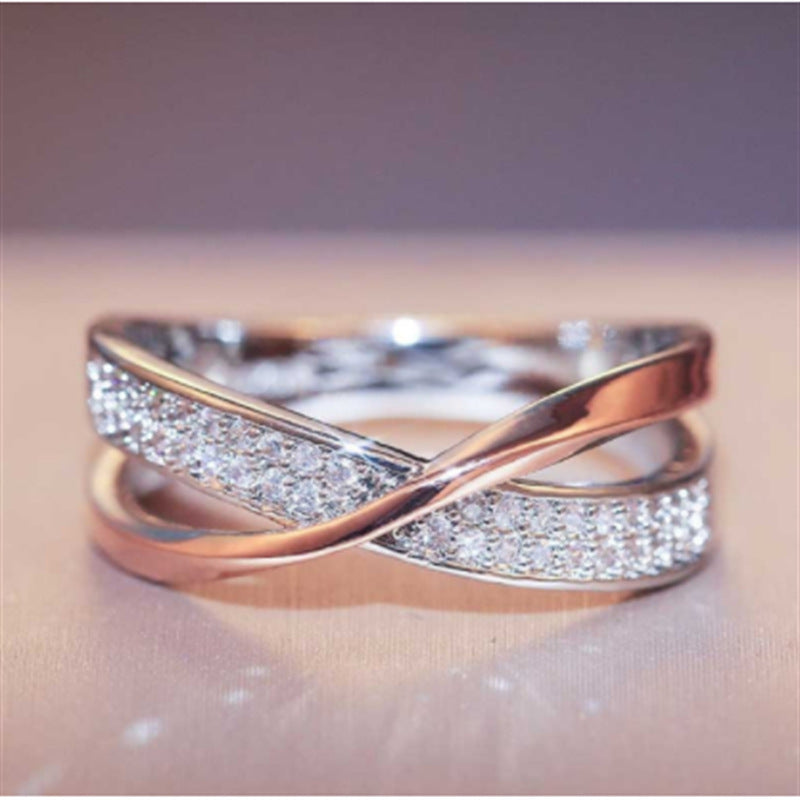 Women's Brocade Simple Personality X-shaped Two-tone Zircon Rings