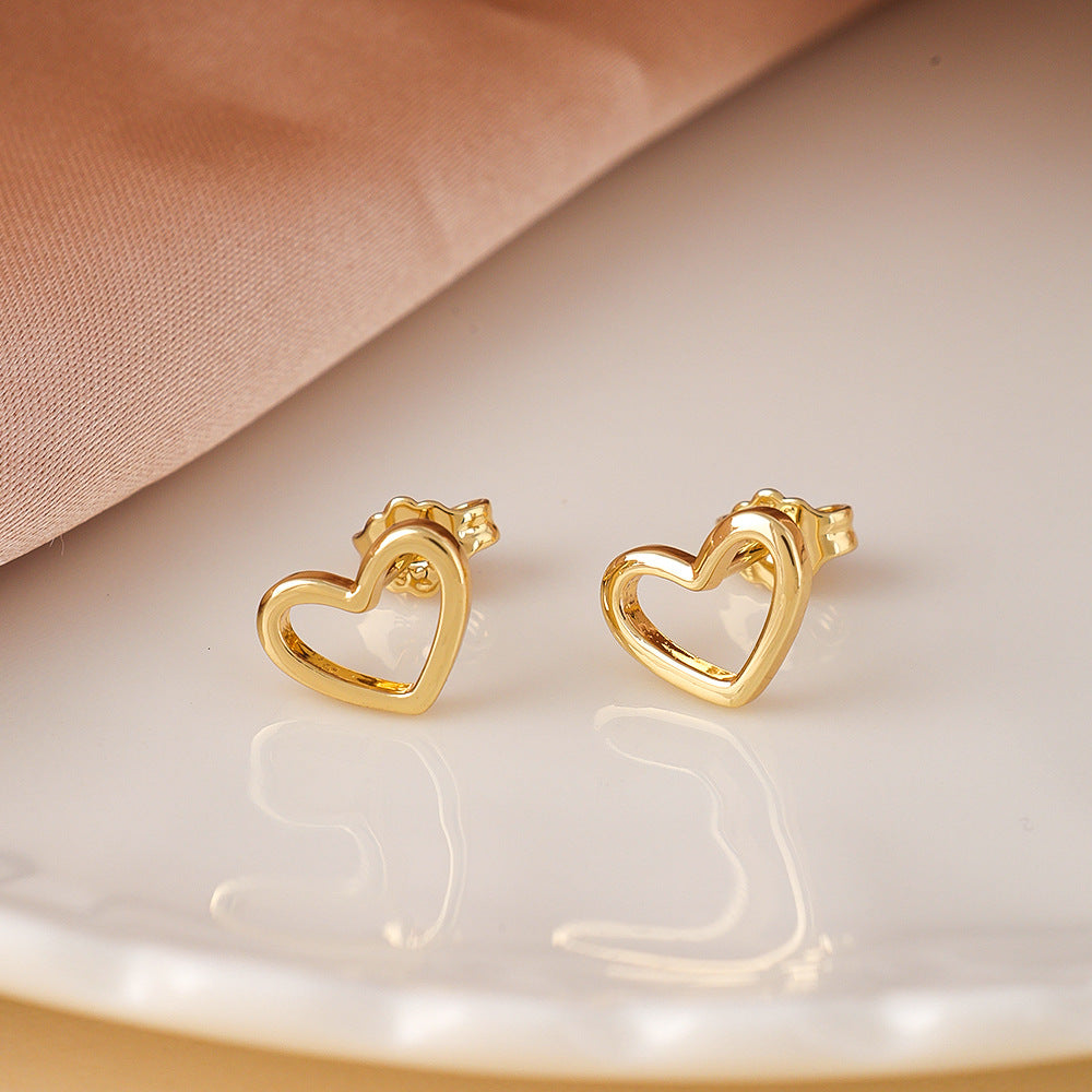 Women's Sier For Hollow Heart-shaped Peach Heart Stud Earrings