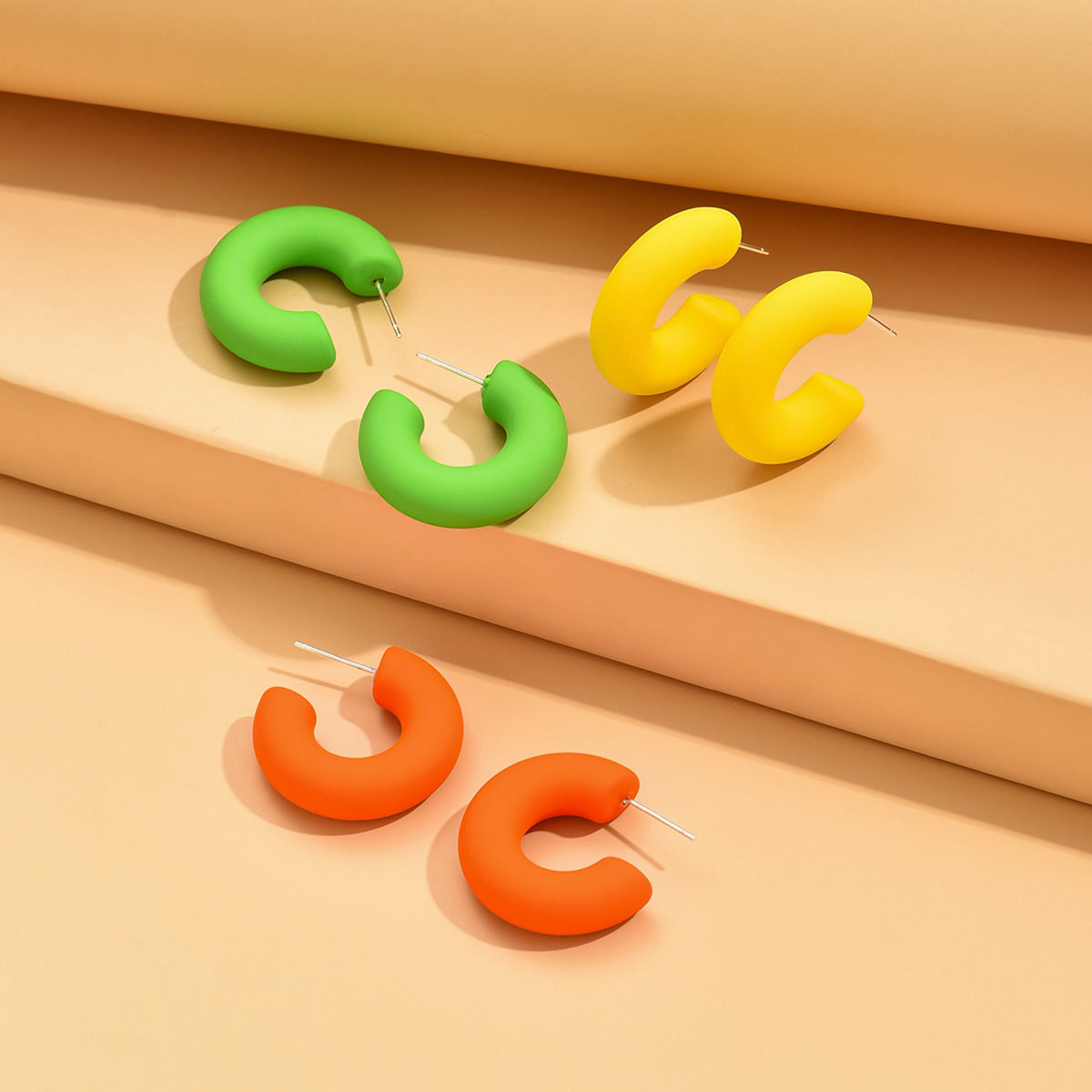 Small Ear Trendy Exquisite Acrylic Candy Color Rubber Effect Paint Rings