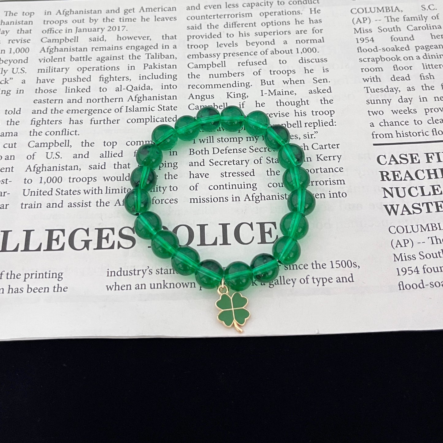Women's Green Natural Stone Clover Heart Of Bracelets