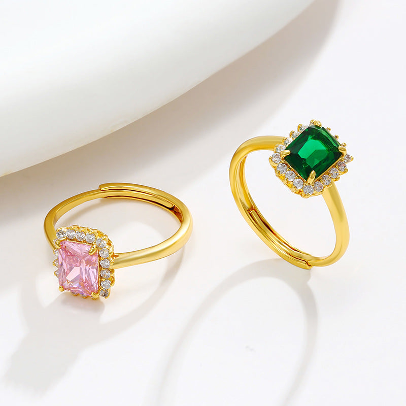 Jewelry Imitation Colored Gems Series Square Temperament Retro Affordable Rings