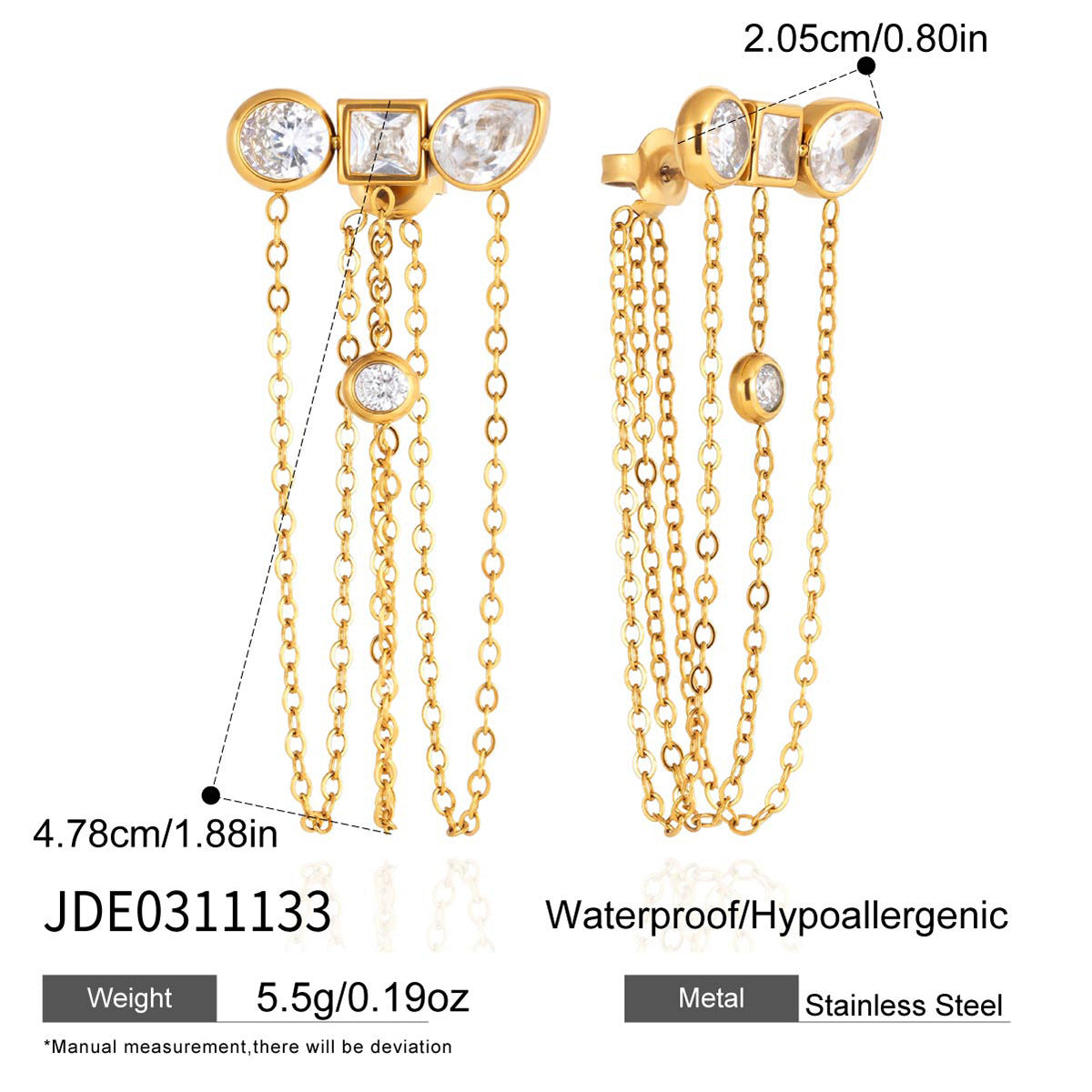Stainless Steel Zircon Tassel Light Luxury Earrings