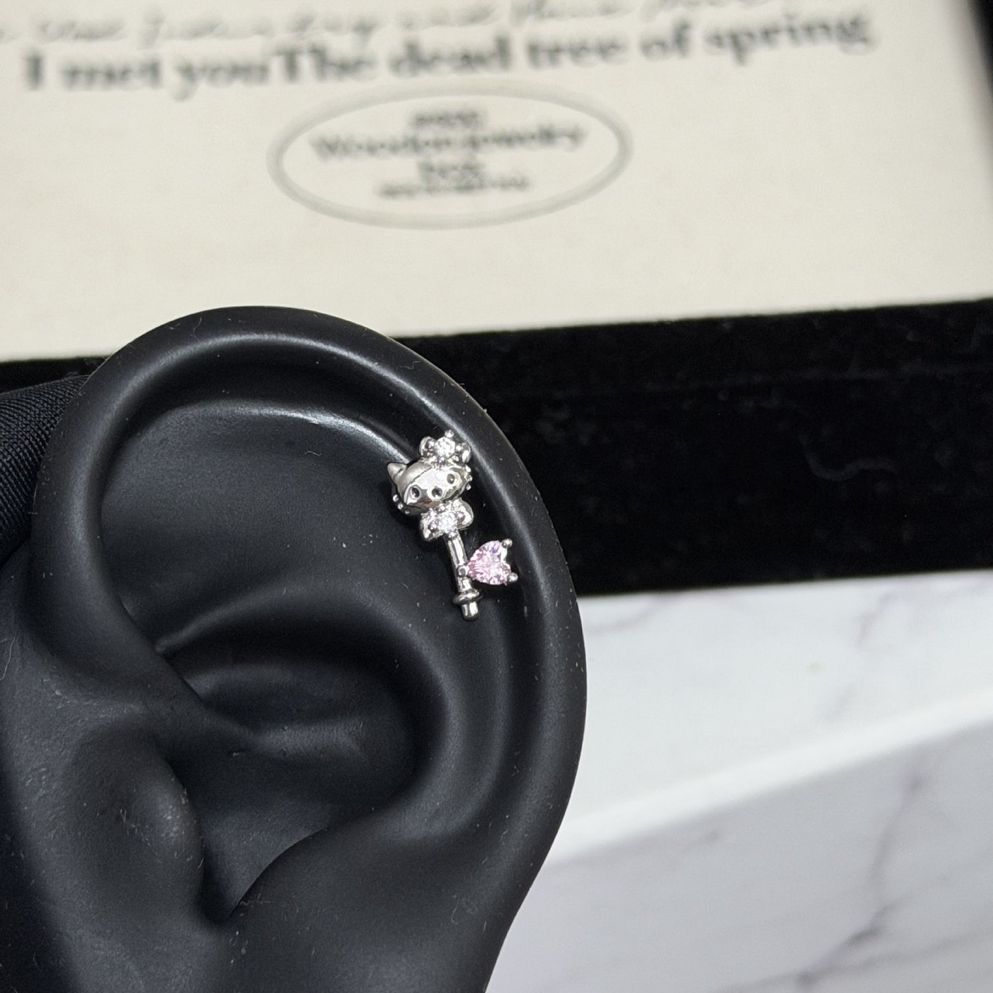 Key Cute Bow Zircon Flat Bottom Titanium Steel Rings