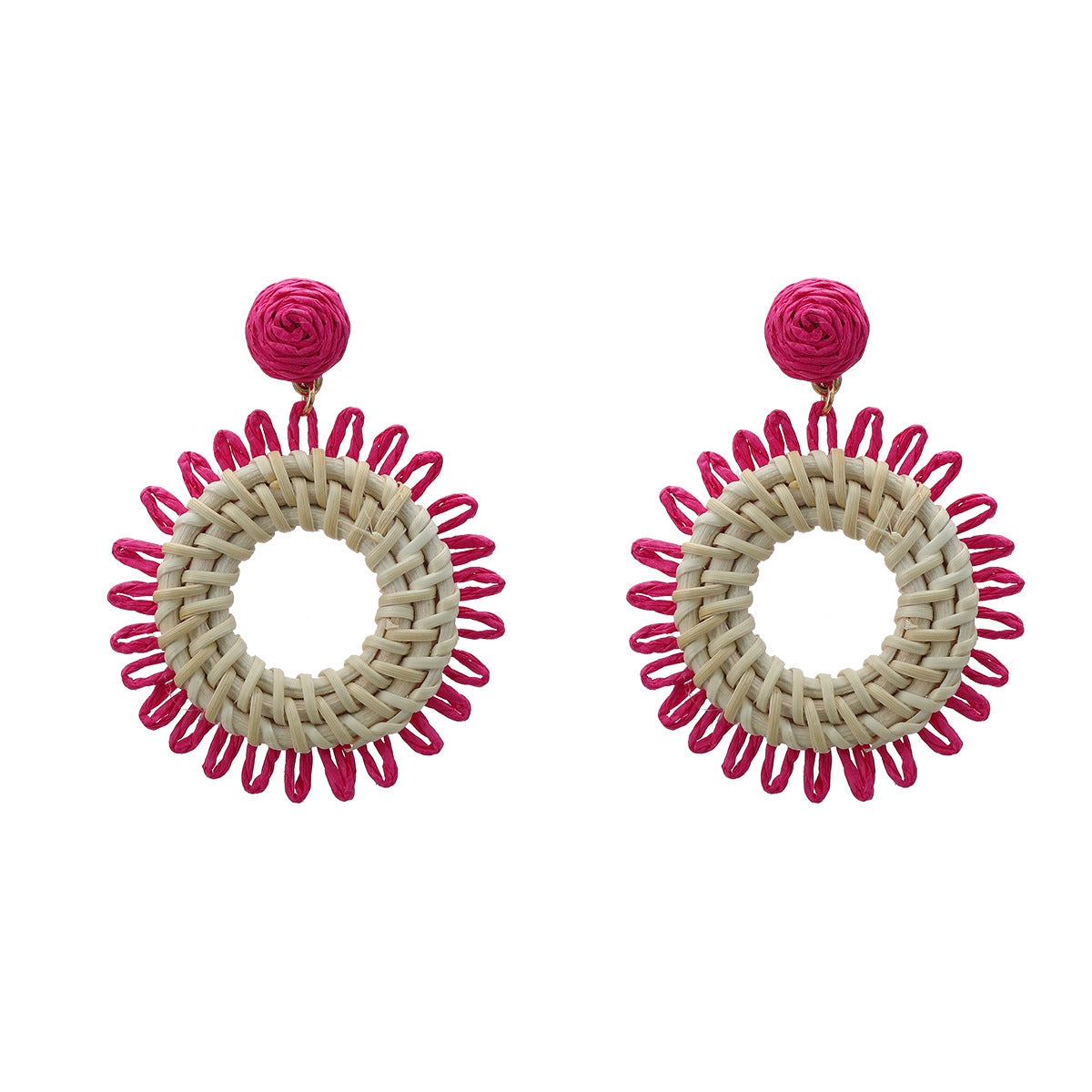 Summer Raffia Flower Female Rattan Woven Earrings