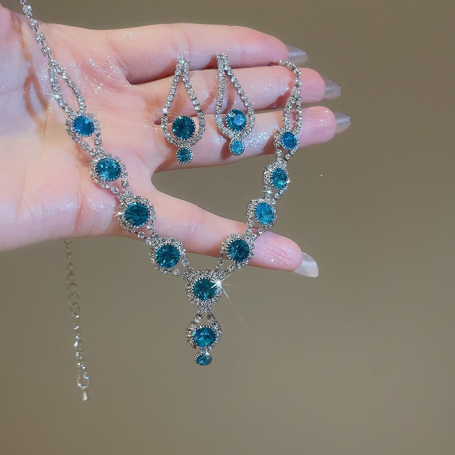 Flower Female Emerald Vintage Clavicle Chain Earrings