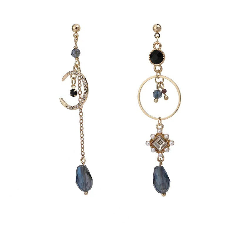 Water Drop Moon Blue Shiny Diamond Tassel Rings