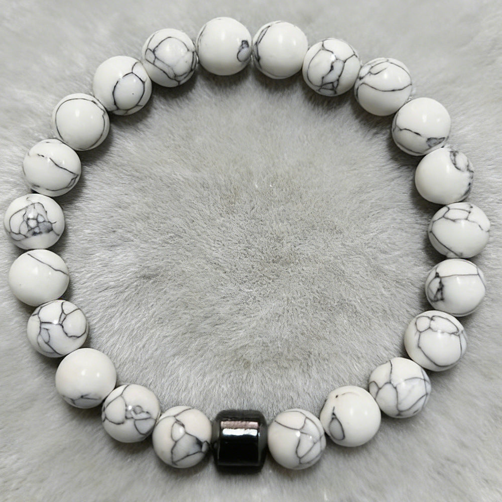 Men's Beaded White Turquoise Haematite Tigereye Volcanic Rock Map Stone Bracelet