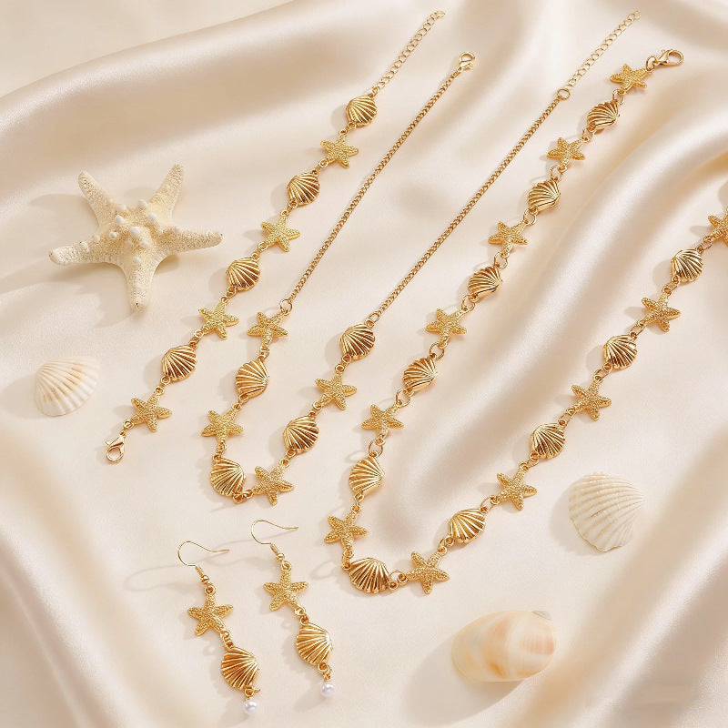 Women's Ocean Style Shell Starfish Waist Chain For Jewelry Set