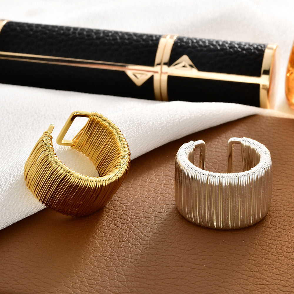 Woven Stripes Open-end Personality Irregular Wide Version Exaggerated Adjustable Ring