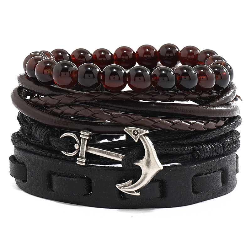 Simple Vintage Weave Boat Anchor Cowhide Carrying Strap Leather Bracelets