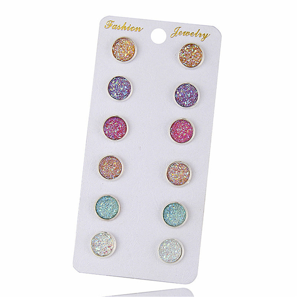 Colorful Round Combination One Card Pair Earrings