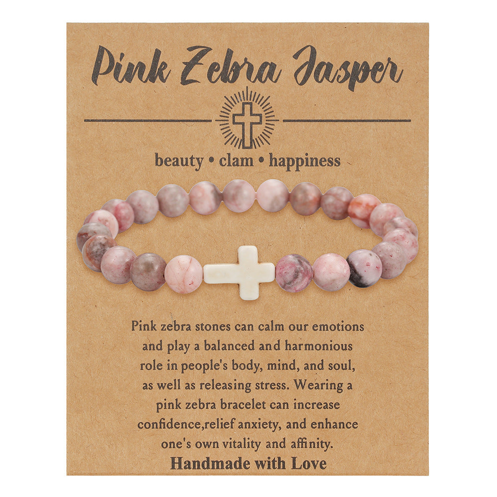 Cross Natural Stone Beaded Tigereye Volcanic Rock Adjustable Bracelet