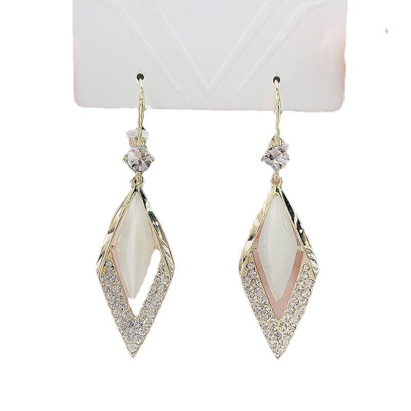 Opal Geometric Elegant Diamond-shaped Full Diamond Modified Face To Earrings