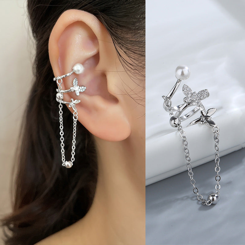 High-grade Long Earless Geometric Tile Chain Ear Clip