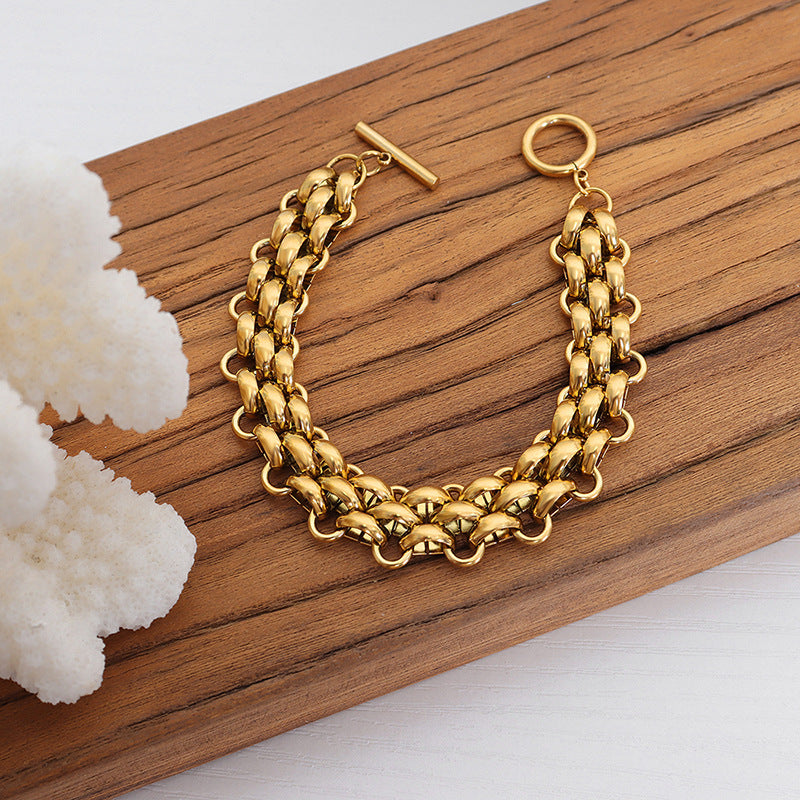 Cool Buckle Design Thick Chain Gold-plated Jewelry Set