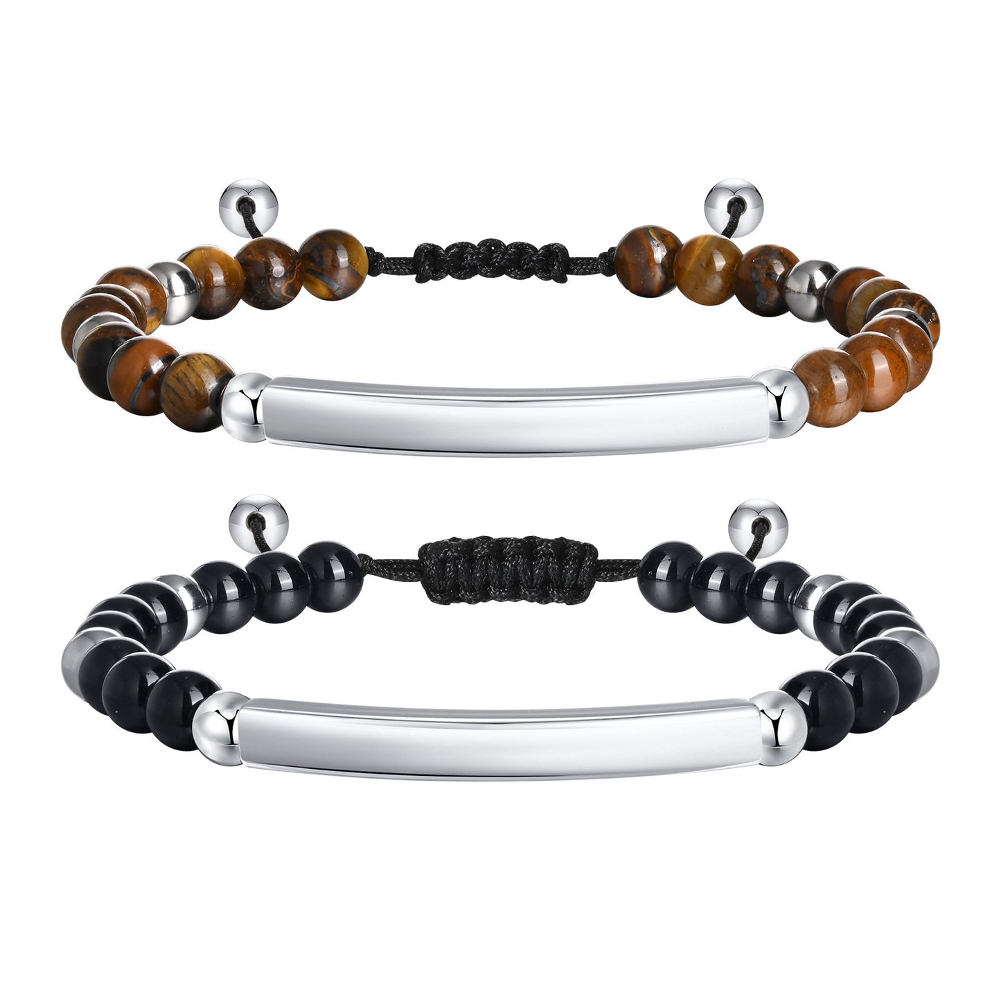 Steel Curved Natural Tigereye Agate Bead Adjustable Can Carve Bracelets