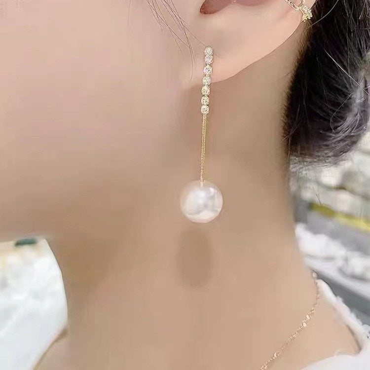 Simple Rhinestone Pearl Eardrops Graceful All Match Stud Earrings