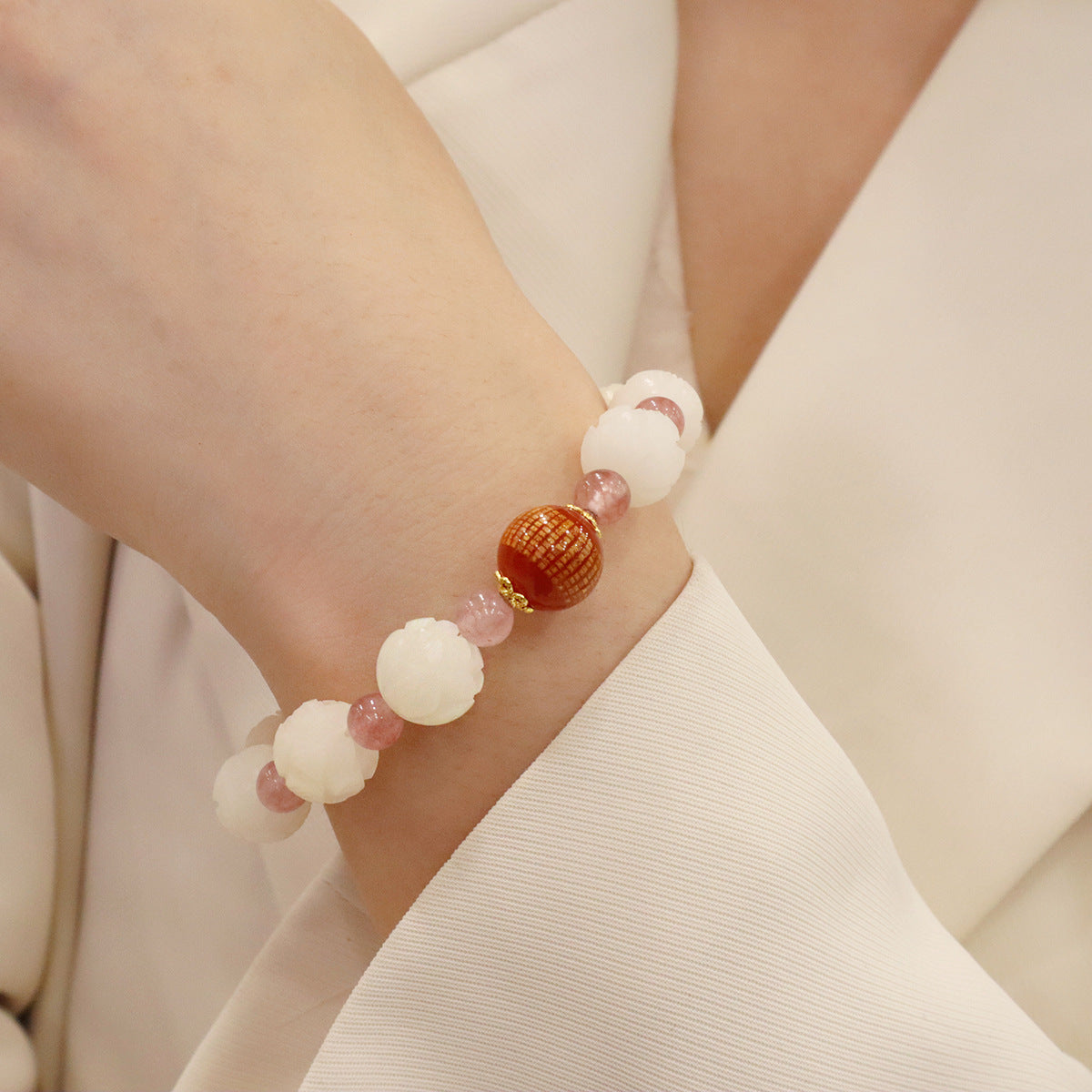 Pumpkin Bodhi Female Natural White Heart Sutra Bracelets