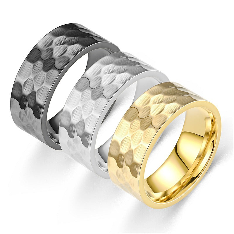 Men's Titanium Steel Beating Pattern Fashion Couple Rings