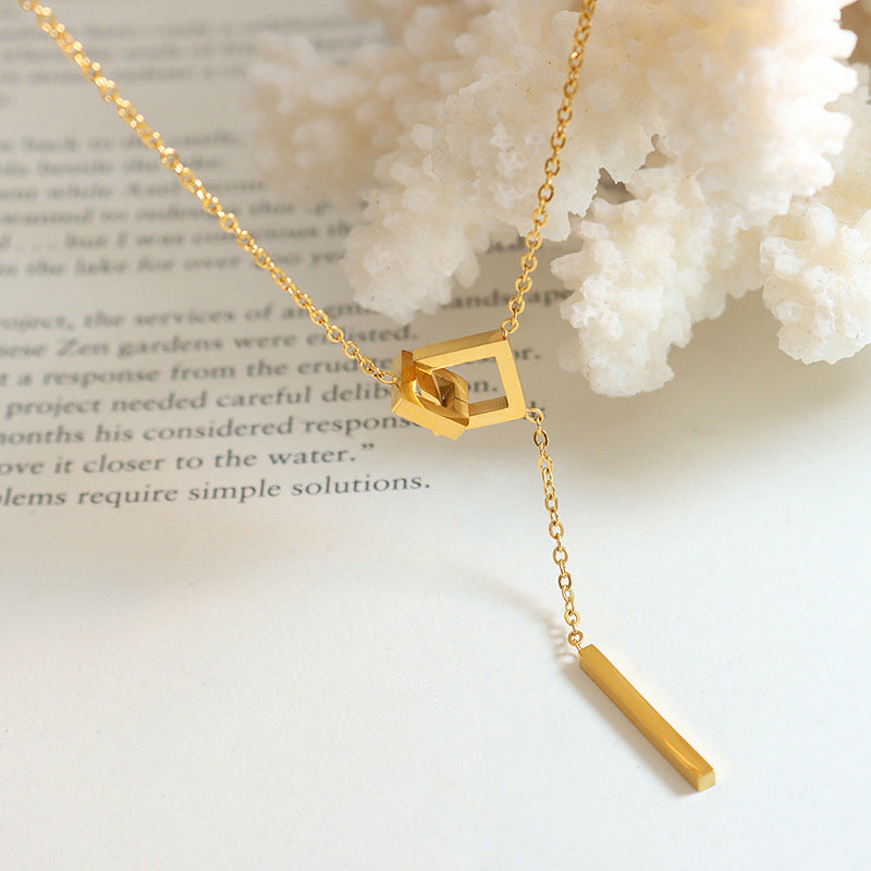 Square Long Tassel Clavicle Chain Cold Style Necklace