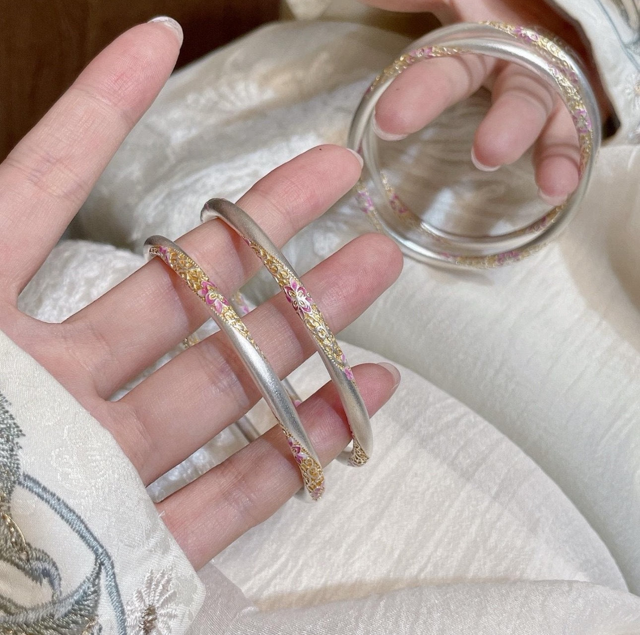 Gold Blue Pink Purple Chinese Enamel Female Bracelet