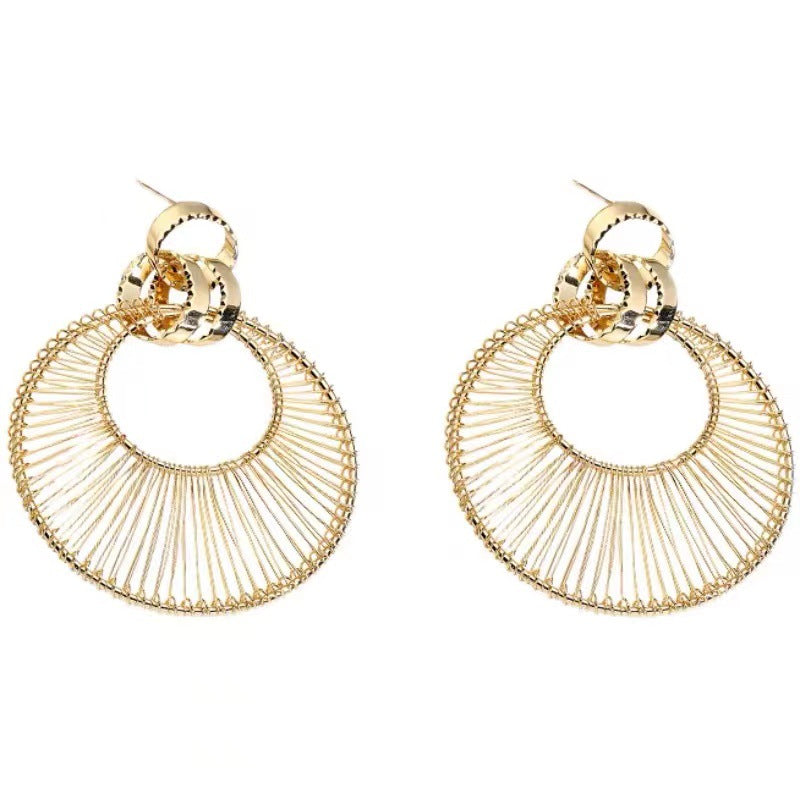 Gold Hollow Winding Large Personality And Earrings