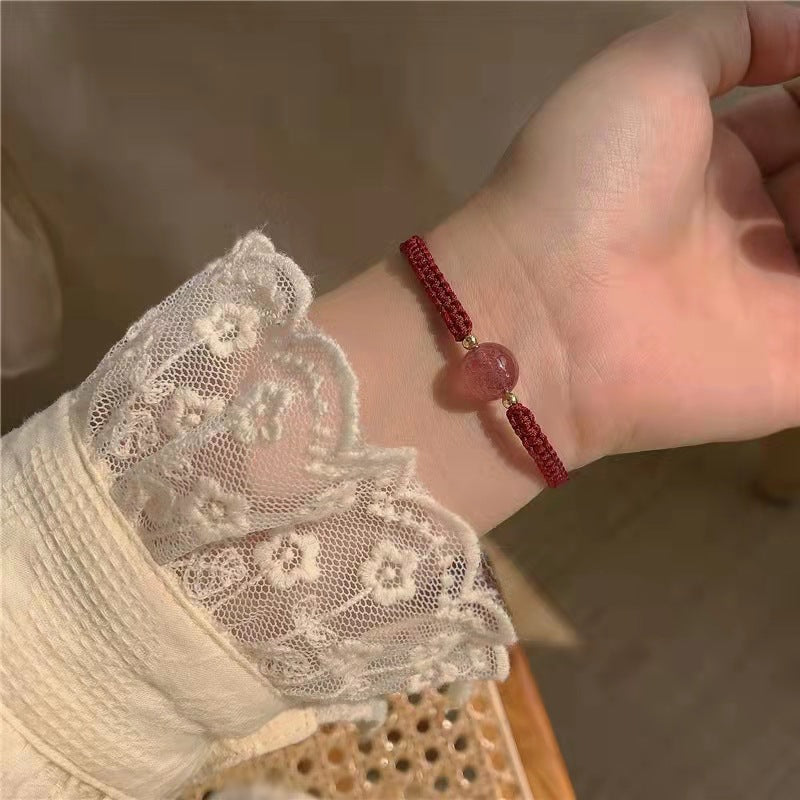 Natural Strawberry Quartz Female Woven Hand Strap Off Single Bracelets