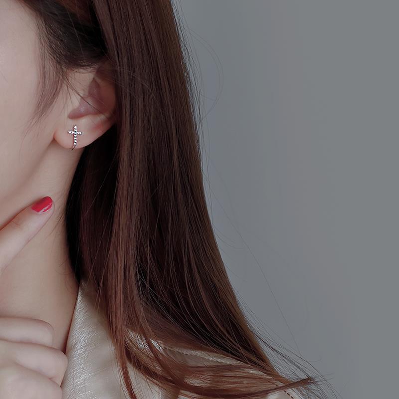 Sterling Sier Cross Female Simple Personality Earrings