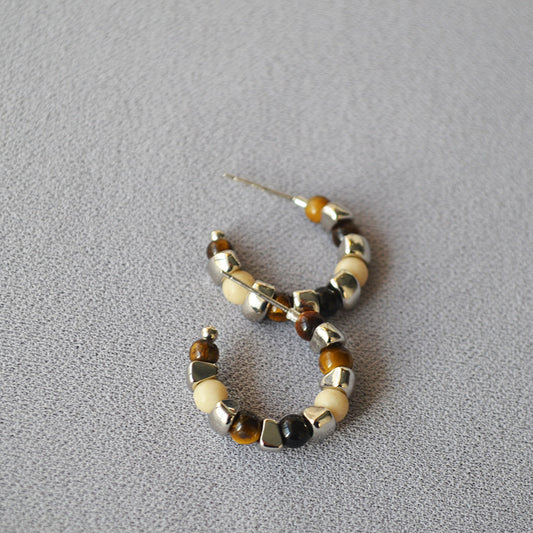 Design Vintage Tigereye Sier Beaded Simple Personality Temperament Ear Rings