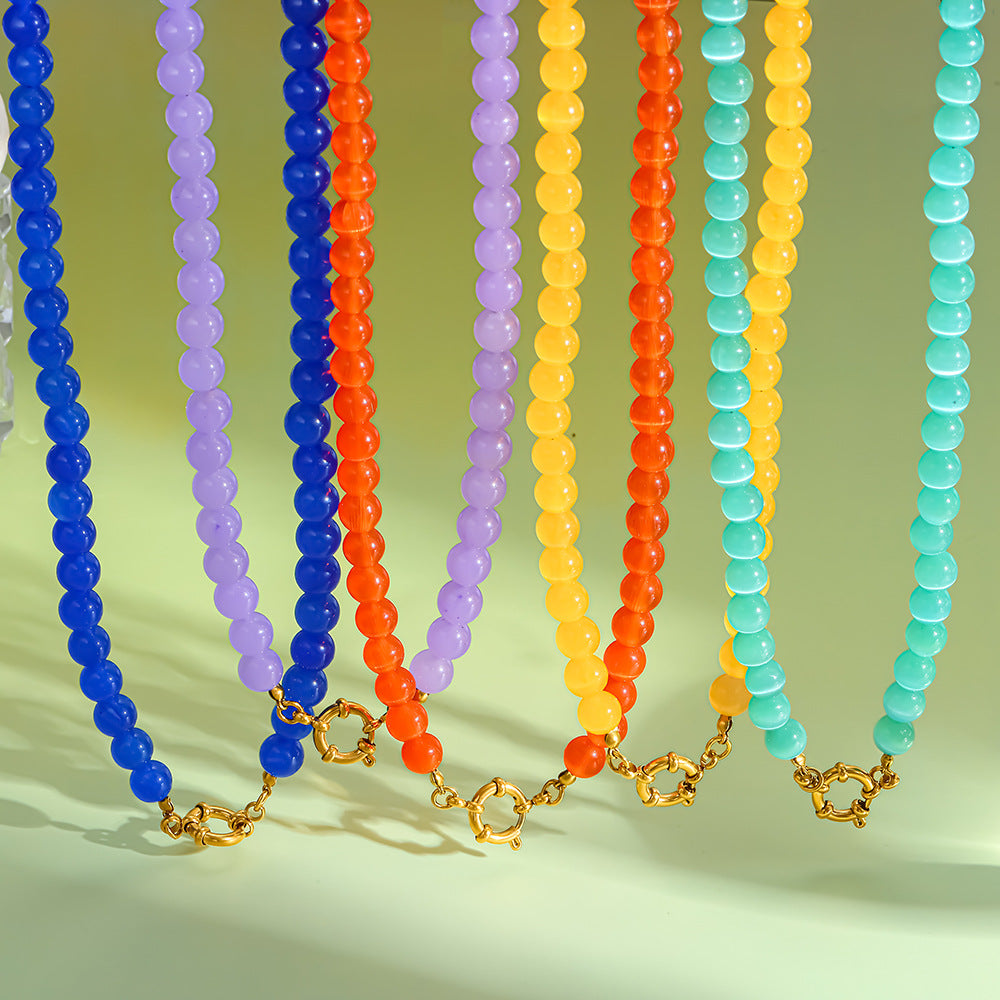 Women's Fresh Rainbow Cat Eye Glass Gold-plated Stainless Steel Summer Dopamine Necklaces