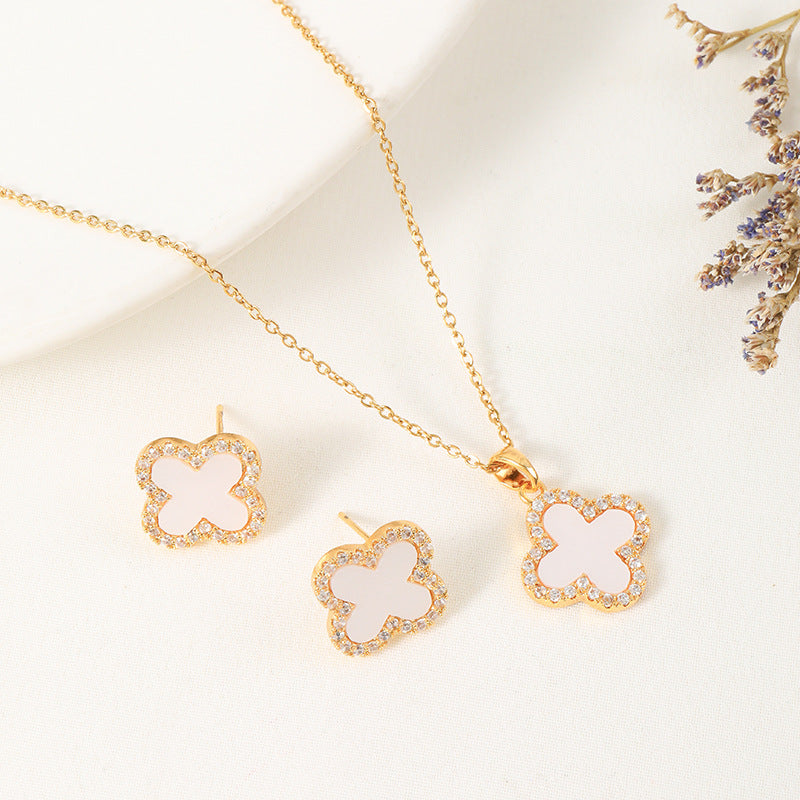 Fashion Four-leaf Clover Suit Inlaid Zircon Jewelry Set