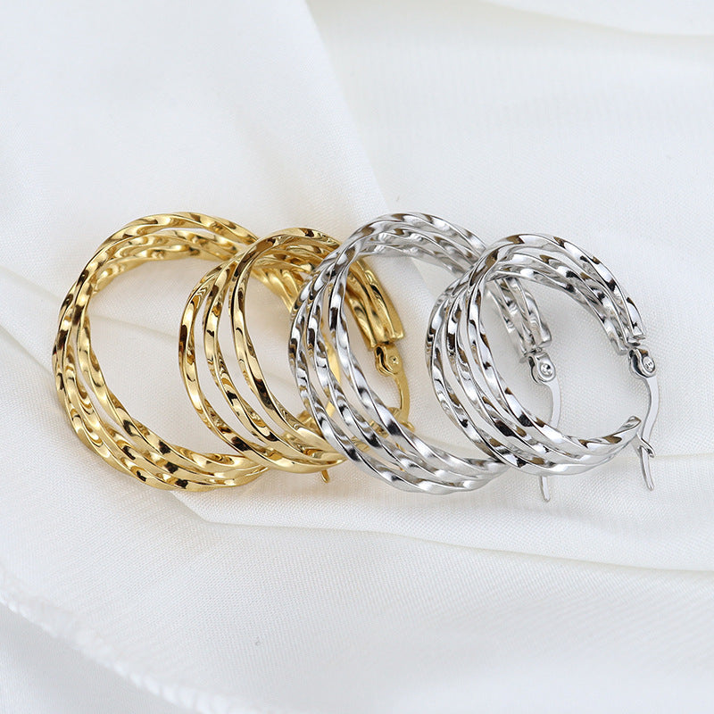 Style Fashion Titanium Steel Circle Square Line Stainless Three Twisted Rings