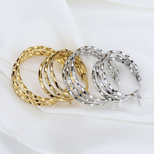 Style Fashion Titanium Steel Circle Square Line Stainless Three Twisted Rings