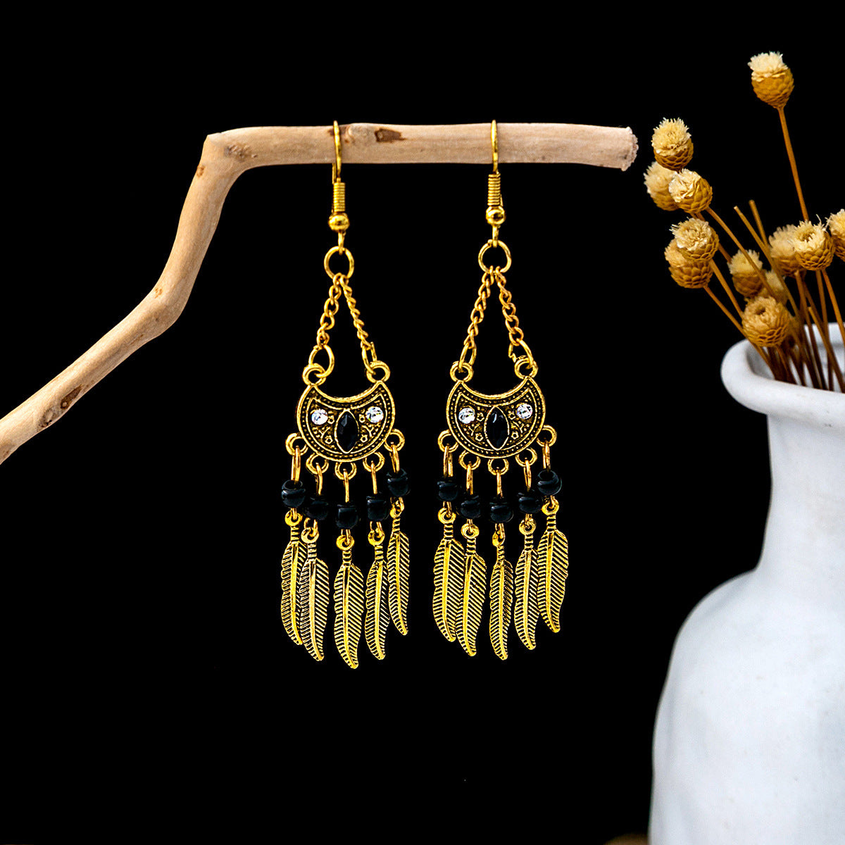 Style Peacock Golden Bell Tassel Bohemian Earrings