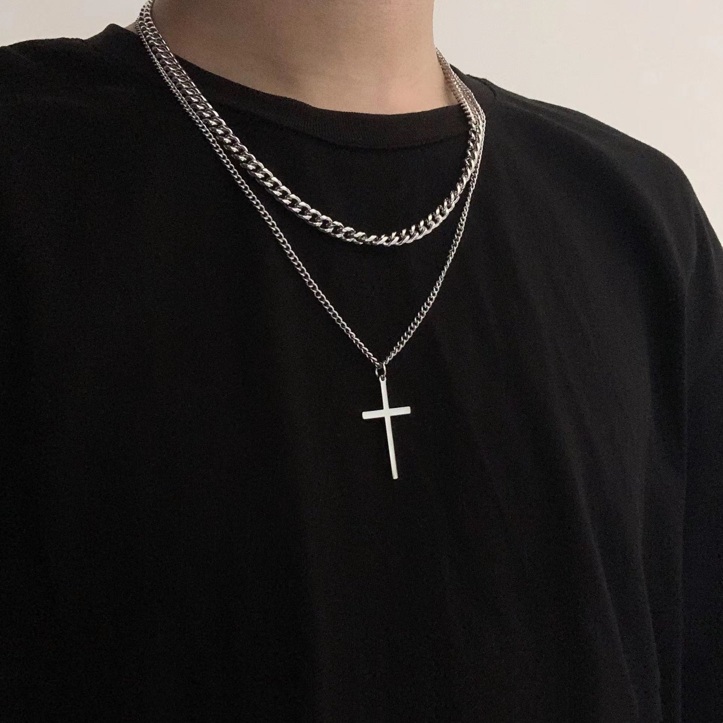 Women's & Men's & Steel Double Layer Cross Fashion Necklaces