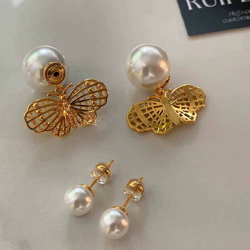 Women's Golden Butterfly Large Pearl Light Luxury Temperament High-grade Earrings