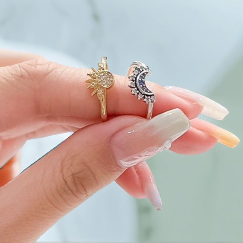 Sun Moon Lovers Couple Stacked Minimalist Design Ring