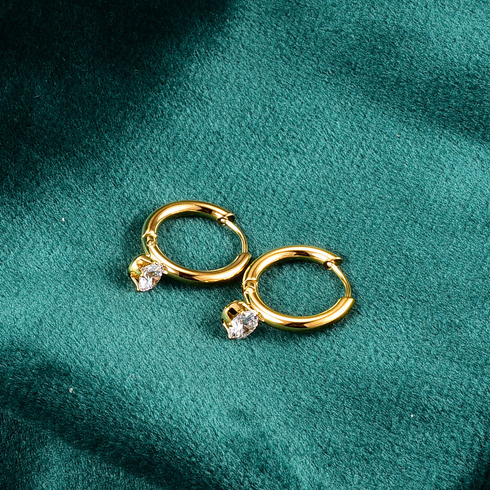 Mini boucles d'oreilles en titane à diamant unique de style basique pour femmes