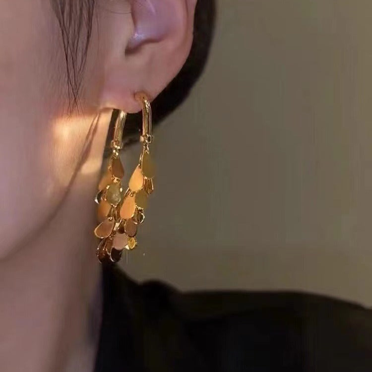 Metal Sequins Tassel Female Wheat Ear Clip Fashion High Earrings