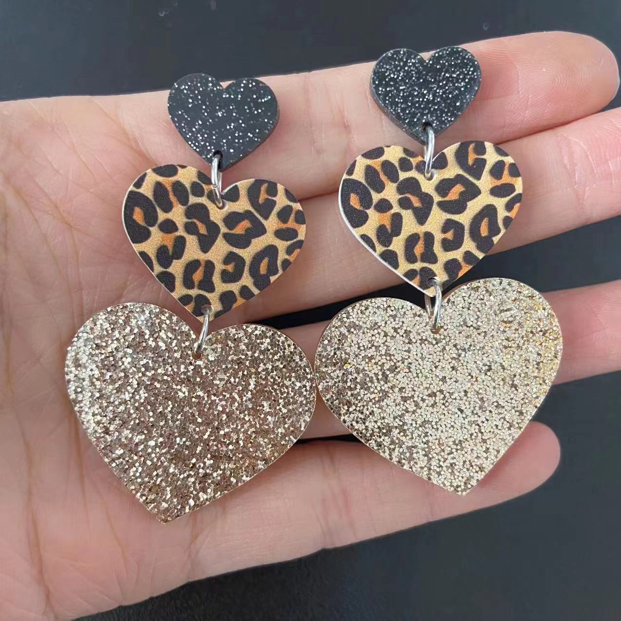 Women's Acrylic Asymmetric Leopard Plaid Cows Pattern Simple Three-piece Earrings